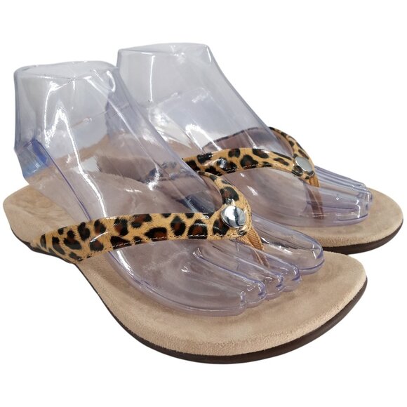 Vionic Davina Leopard Thong Flip Flops Sandals Size 6 Comfort Tan Brown Animal - Picture 1 of 13